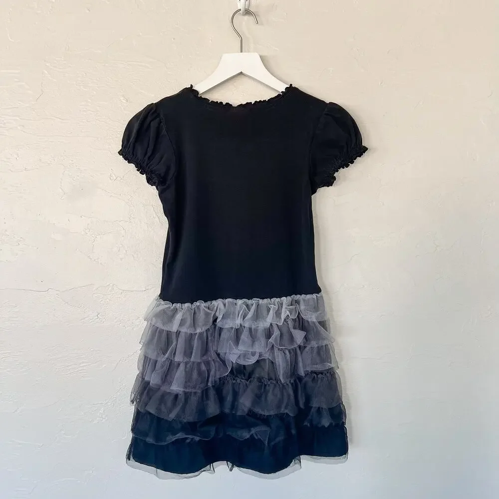 Hanna Andersson Black Ombre Tulle Ruffle Dress Girls 140 US 10 Goth Fairy